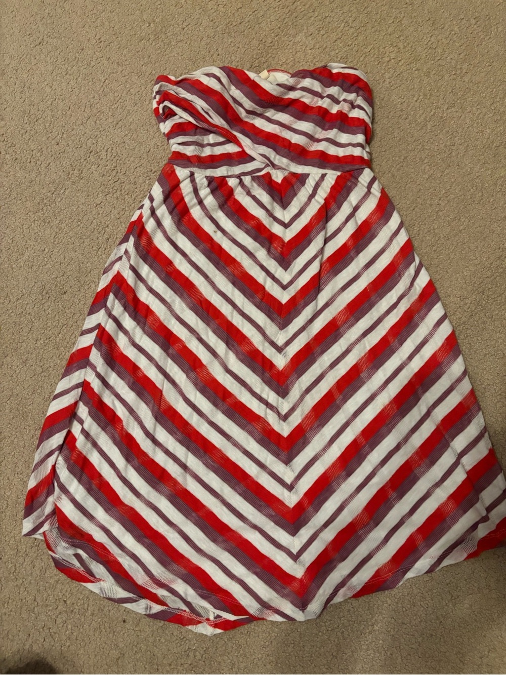 Roxy Red, White and Gray Strapless Chevron Mini Dress